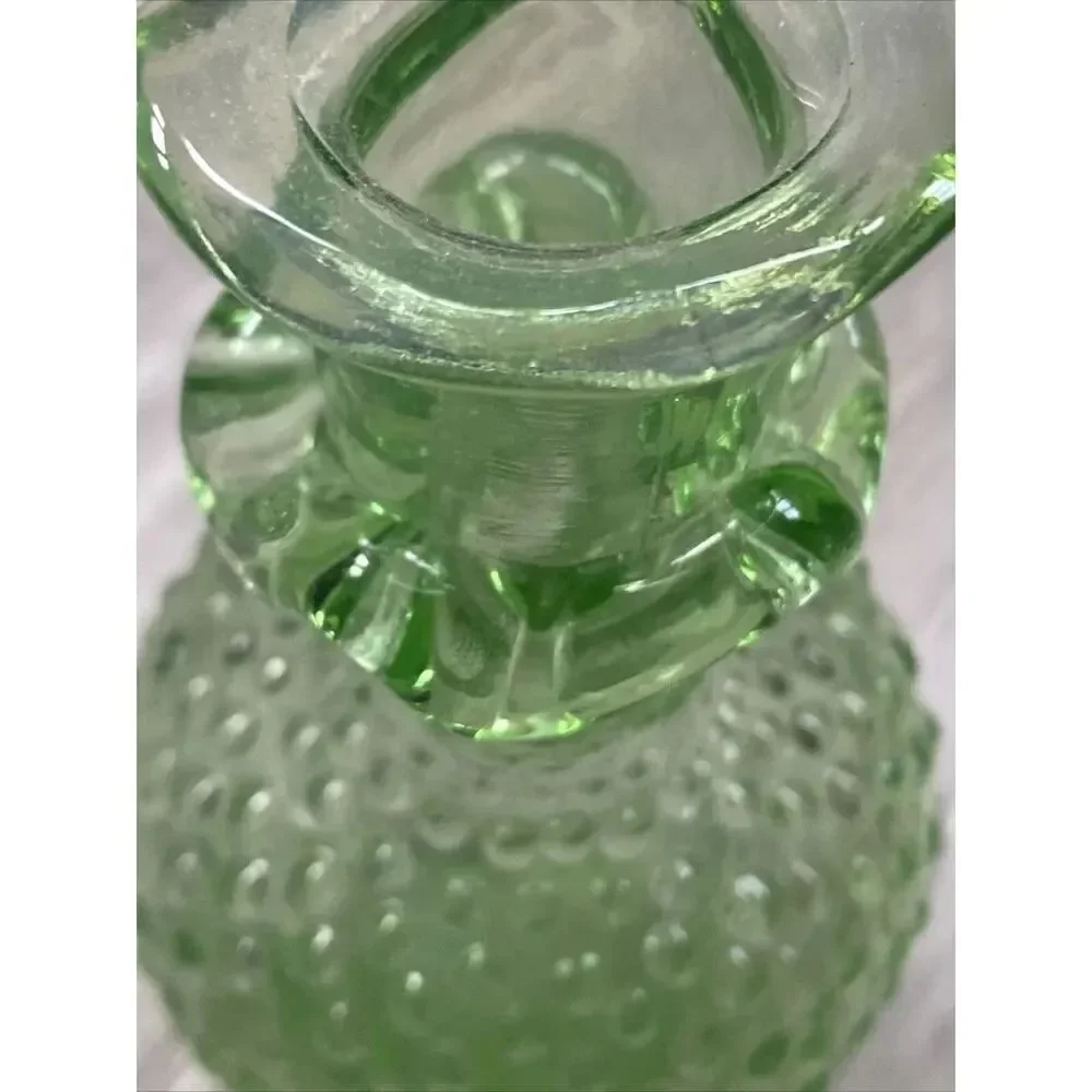 Vintage Green Hobnail Glass Bud Vase Applied Ruffle 4.5